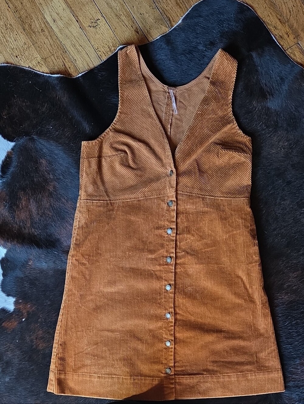 Free People Corduroy Button-Front Mini Dress in Rust Brown